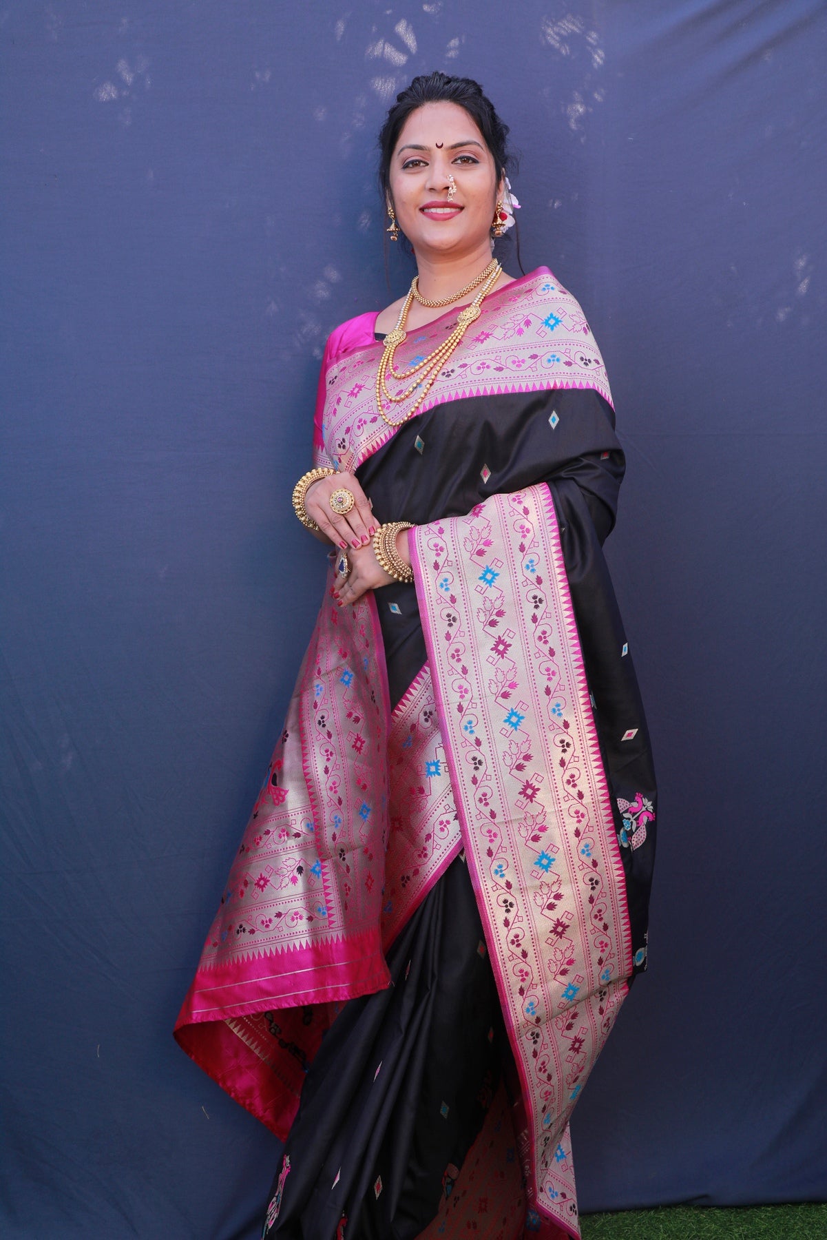 Surpassing Black Paithani Silk Saree With Classy Blouse Piece