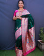 Deserving Dark Green Paithani Silk Saree With Classy Blouse Piece