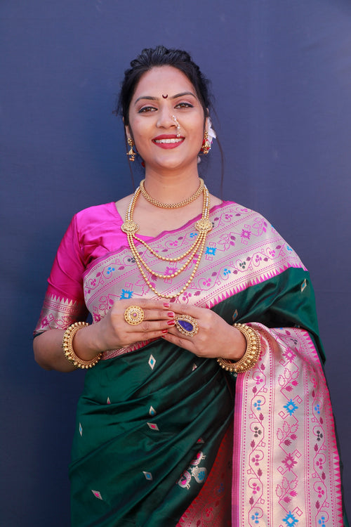 Load image into Gallery viewer, Deserving Dark Green Paithani Silk Saree With Classy Blouse Piece
