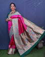 Glowing Dark Pink Paithani Silk Saree With Classy Blouse Piece