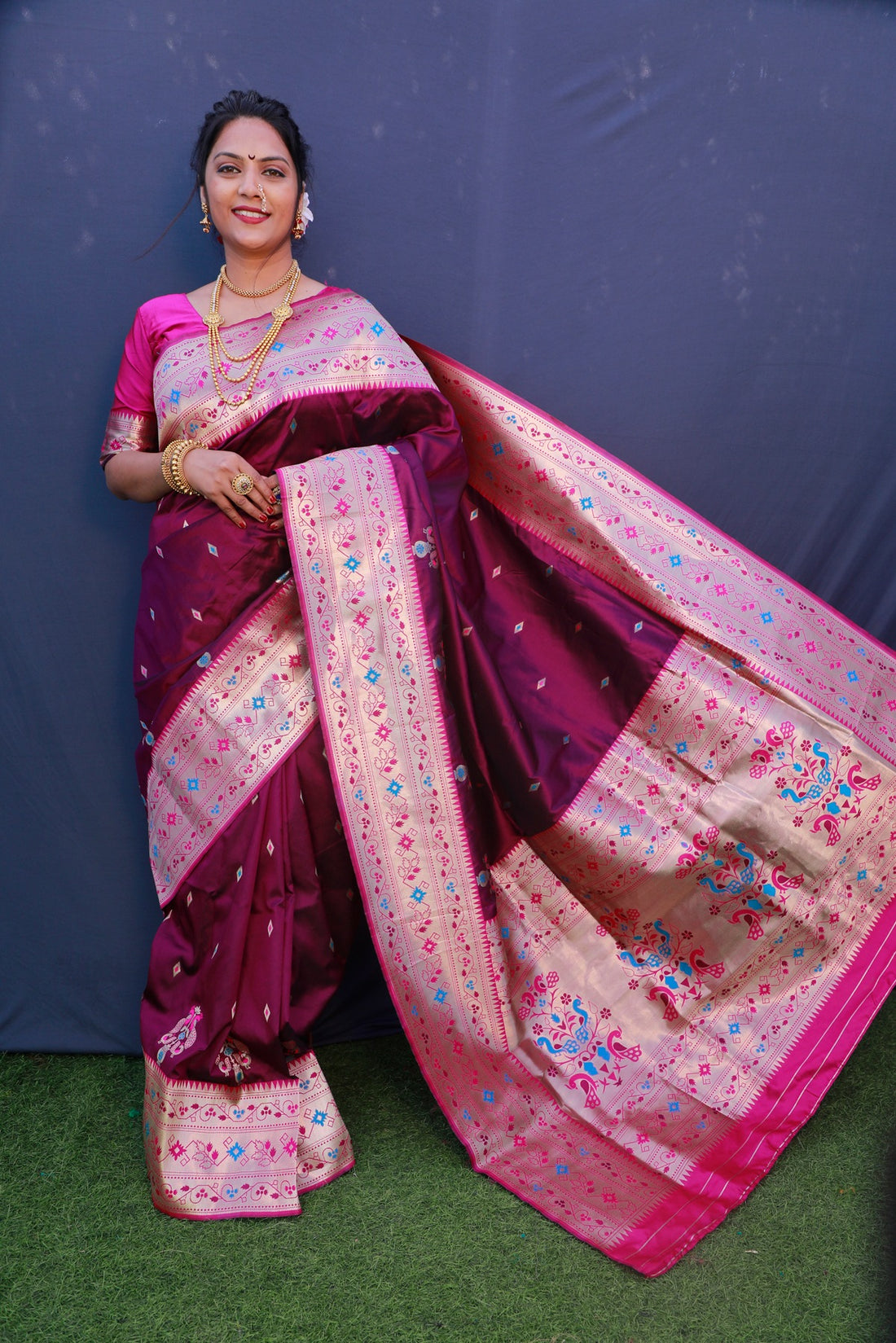 Demanding Purple Paithani Silk Saree With Classy Blouse Piece