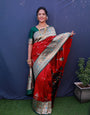 Intricate Red Paithani Silk Saree With Classy Blouse Piece