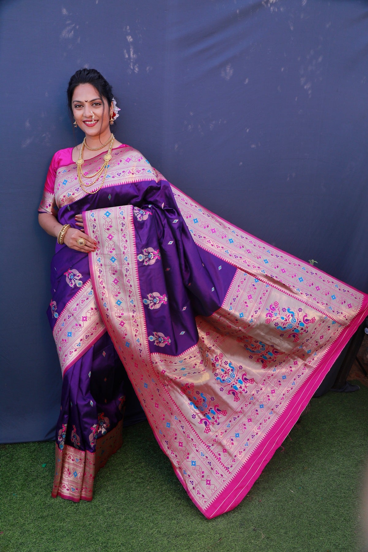 Charming Royal Blue Paithani Silk Saree With Classy Blouse Piece