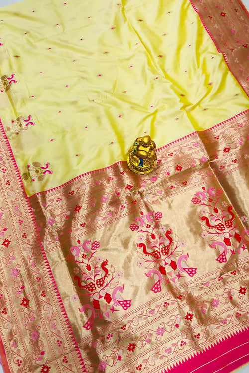 Load image into Gallery viewer, Smart Yellow Paithani Silk Saree With Classy Blouse Piece
