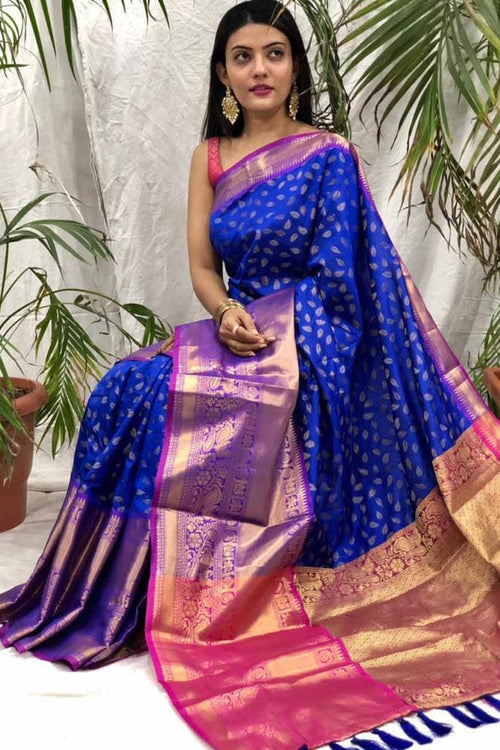 Load image into Gallery viewer, Conflate Blue Banarasi Silk Saree With Rich Blouse Piece
