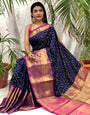 Dalliance Navy Blue Banarasi Silk Saree With Rich Blouse Piece