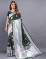 Preferable Green Banarasi Silk Saree With Adorabel Blouse Piece