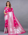 Blissful Pink Banarasi Silk Saree With Adorabel Blouse Piece