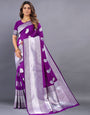 Flameboyant Purple Banarasi Silk Saree With Adorabel Blouse Piece