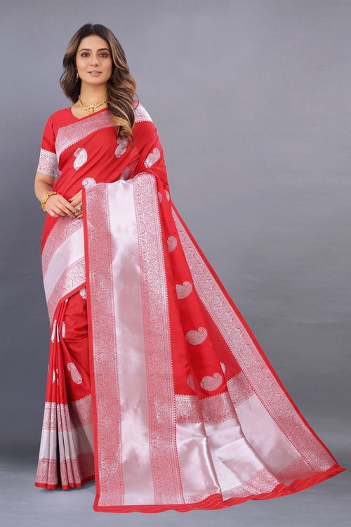 Load image into Gallery viewer, Pleasant Red Banarasi Silk Saree With Adorabel Blouse Piece
