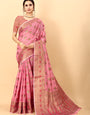 Brood Pink Linen Silk Saree With Sizzling Blouse Piece