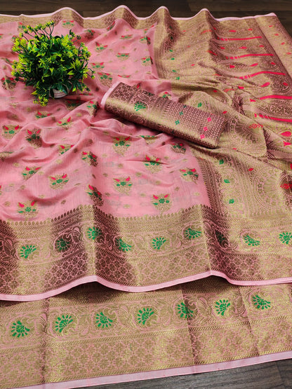 Brood Pink Linen Silk Saree With Sizzling Blouse Piece