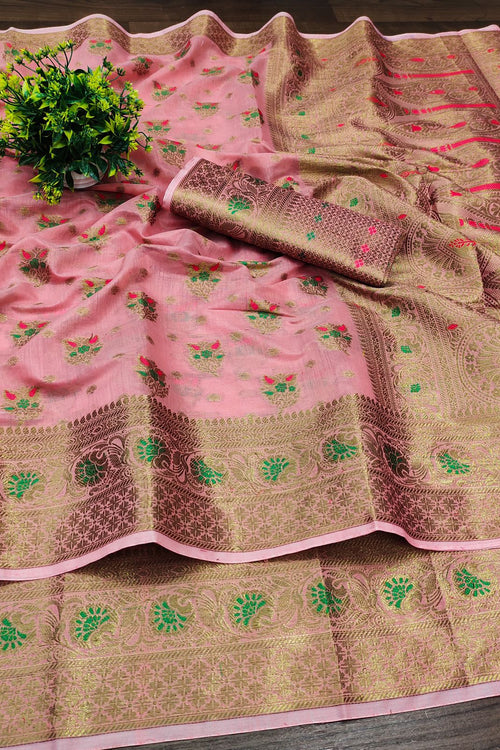 Load image into Gallery viewer, Brood Pink Linen Silk Saree With Sizzling Blouse Piece
