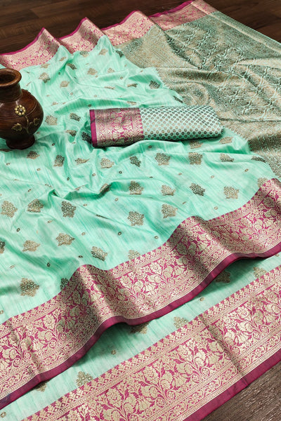 Desuetude Sky Banarasi Silk Saree With Lovely Blouse Piece