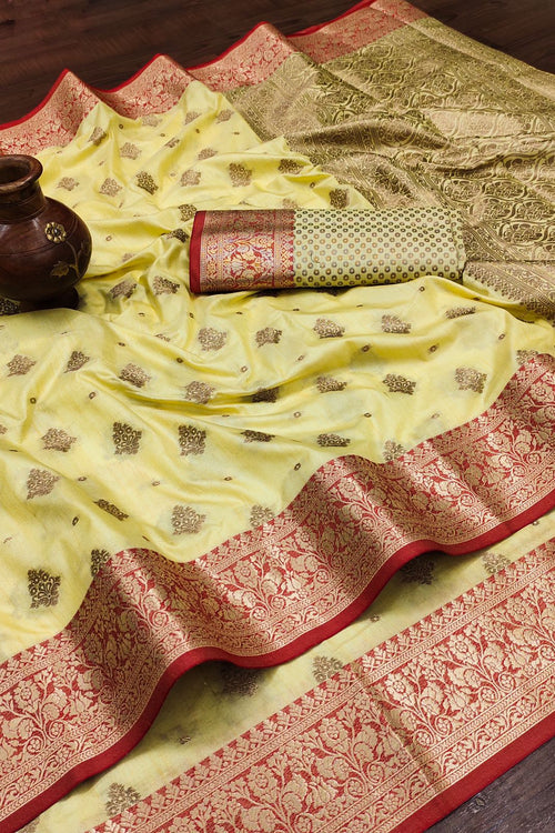 Load image into Gallery viewer, Desultory Yellow Banarasi Silk Saree With Lovely Blouse Piece

