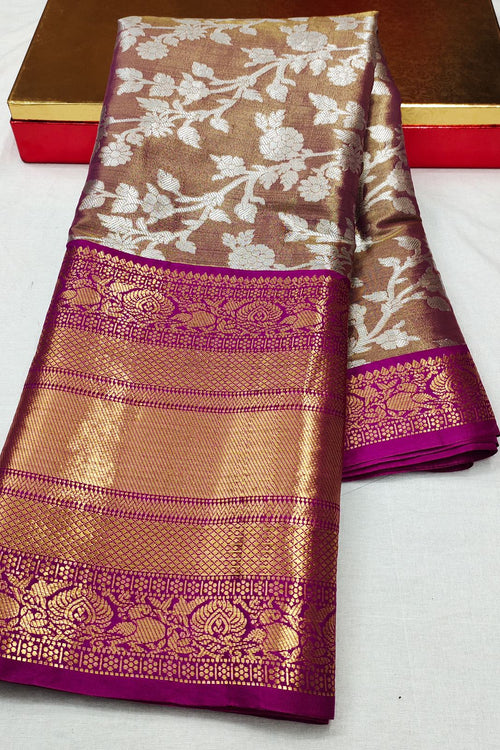Load image into Gallery viewer, Classic Brown Kanjivaram Silk With Efflorescence Blouse Piece
