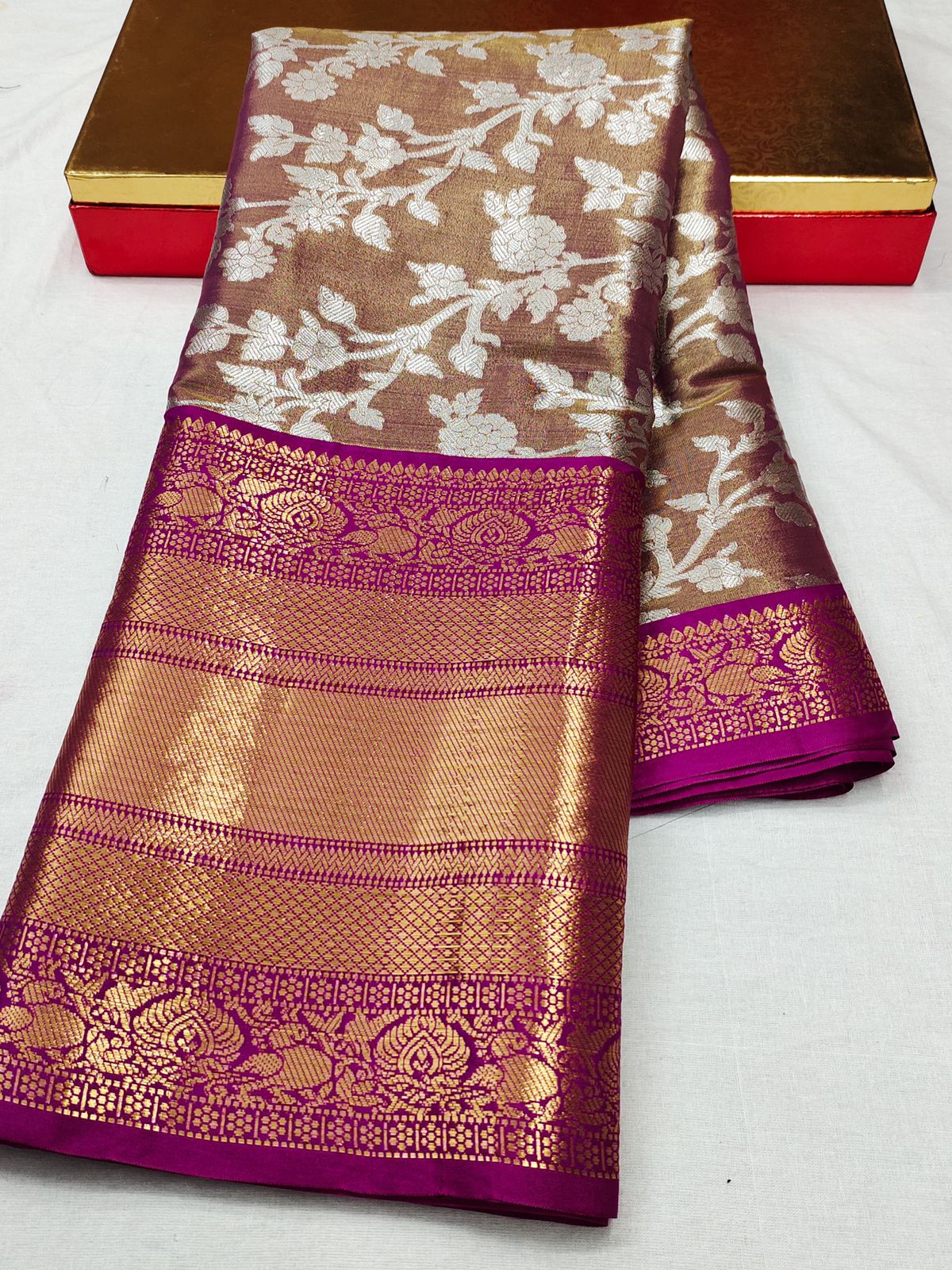 Classic Brown Kanjivaram Silk With Efflorescence Blouse Piece