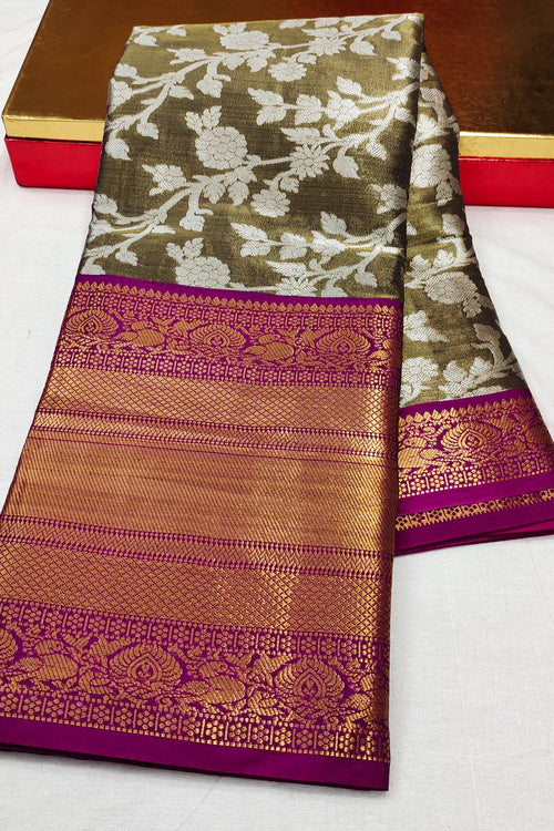 Load image into Gallery viewer, Stunner Mehndi Kanjivaram Silk With Efflorescence Blouse Piece
