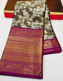 Stunner Mehndi Kanjivaram Silk With Efflorescence Blouse Piece