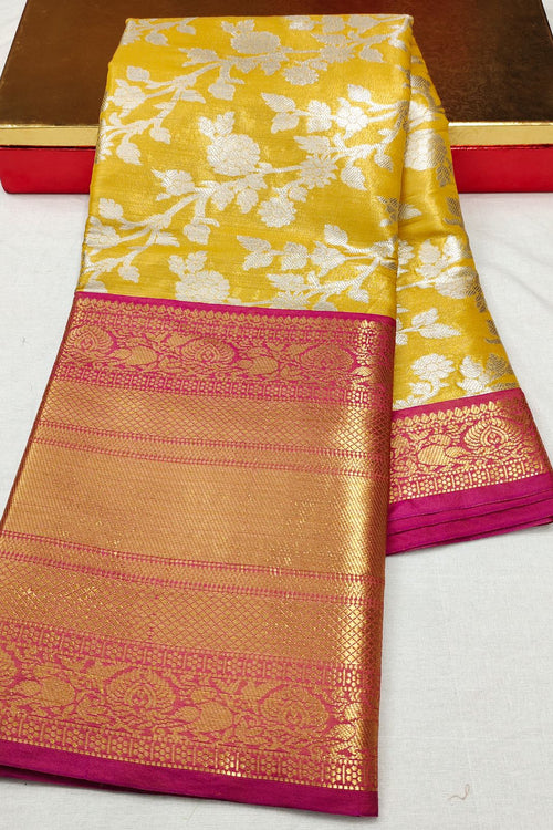 Load image into Gallery viewer, Super classy Yellow Kanjivaram Silk With Efflorescence Blouse Piece
