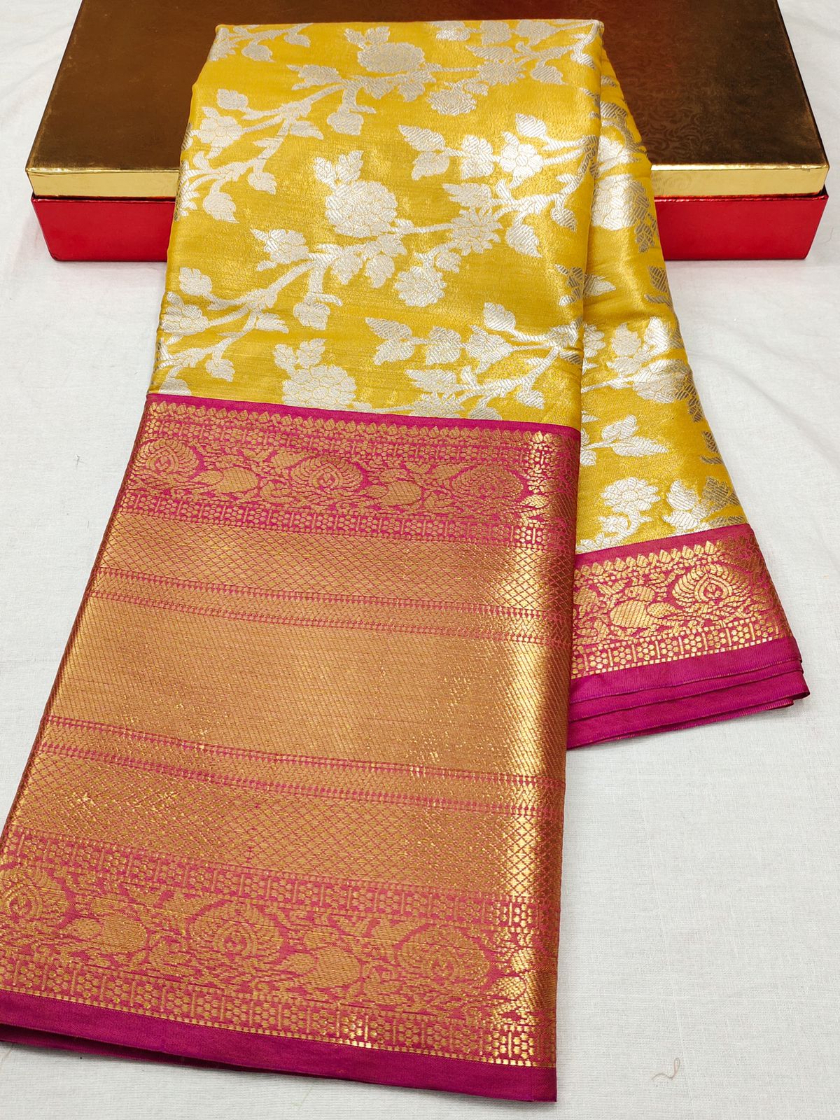 Super classy Yellow Kanjivaram Silk With Efflorescence Blouse Piece