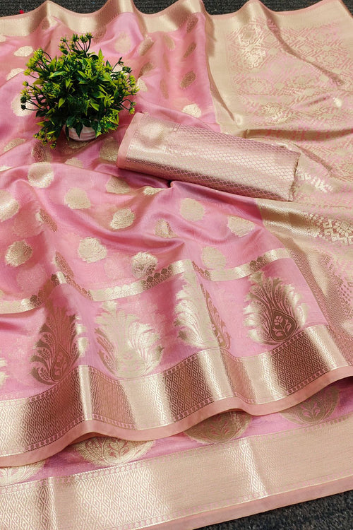 Load image into Gallery viewer, Luxuriant Baby Pink Organza Silk Saree With Comely Blouse Piece
