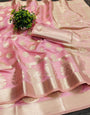 Luxuriant Baby Pink Orgeanza Silk Saree With Comely Blouse Piece