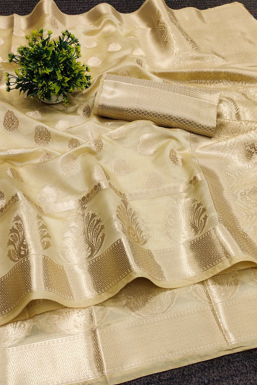 Load image into Gallery viewer, Fantabulous Beige Orgeanza Silk Saree With Comely Blouse Piece

