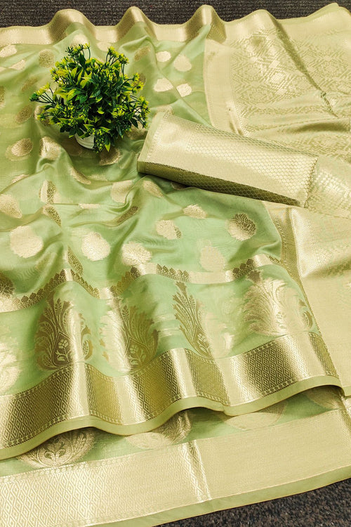 Load image into Gallery viewer, Imaginative Pista Orgeanza Silk Saree With Comely Blouse Piece
