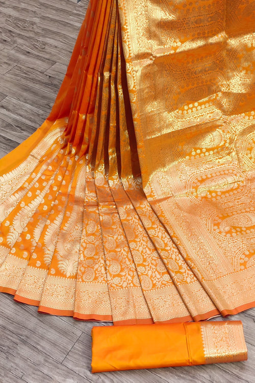 Load image into Gallery viewer, Majesty Mustard Banarasi Silk Saree With Extraordinary Blouse Piece
