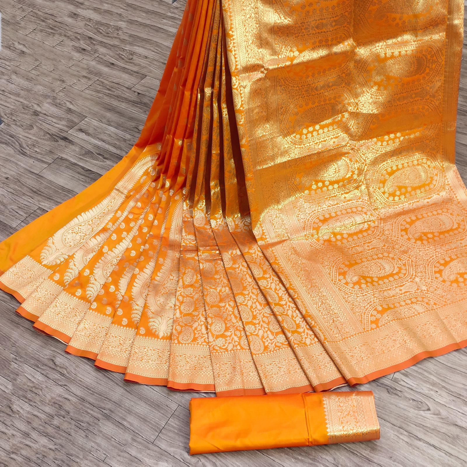 Majesty Mustard Banarasi Silk Saree With Extraordinary Blouse Piece