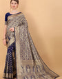 Prominent Navy Blue Banarasi Silk Saree With Extraordinary Blouse Piece