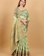 Prominent Green Linen Silk With Stylish Blouse Piece