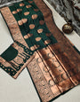 Capricious Dark Green Banarasi Silk Saree With Smashing Blouse Piece
