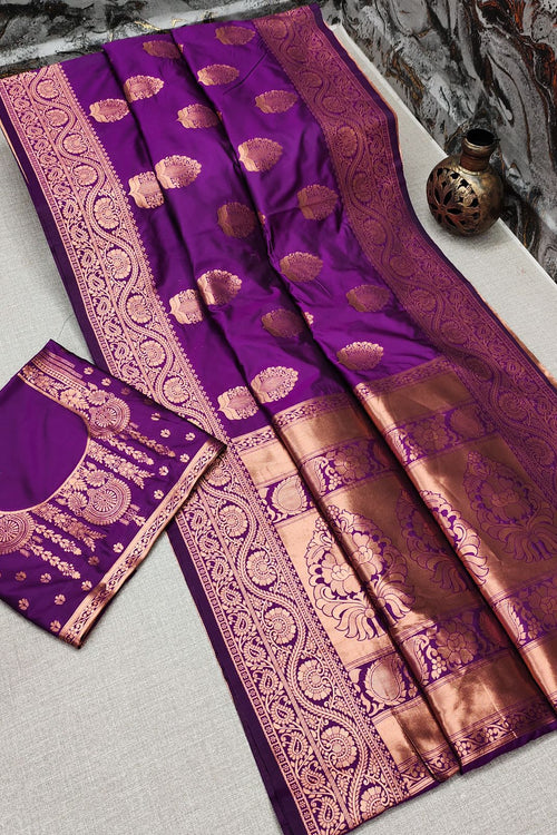 Load image into Gallery viewer, Sensational Purple Banarasi Silk Saree With Smashing Blouse Piece
