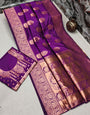 Sensational Purple Banarasi Silk Saree With Smashing Blouse Piece