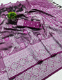 Glowing Purple Kanjivaram Silk Saree With Snappy Blouse Piece