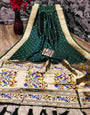 Outstanding Dark Green Paithani Silk Saree With Ethnic Blouse Piece