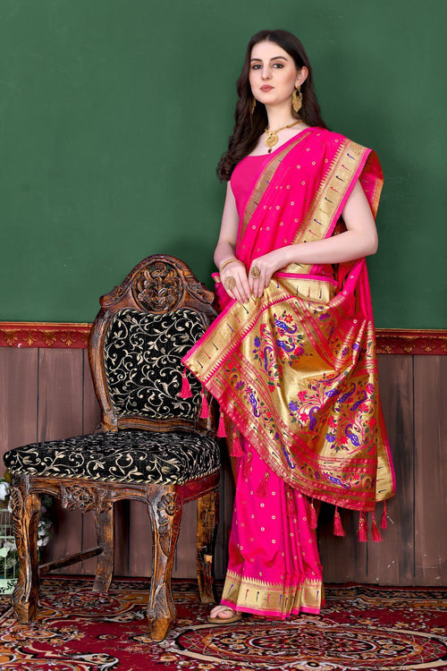 Load image into Gallery viewer, Invaluable Dark Pink Paithani Silk Saree With Ethnic Blouse Piece
