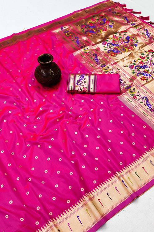 Load image into Gallery viewer, Invaluable Dark Pink Paithani Silk Saree With Ethnic Blouse Piece
