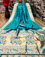 Staring Firozi Paithani Silk Saree With Ethnic Blouse Piece