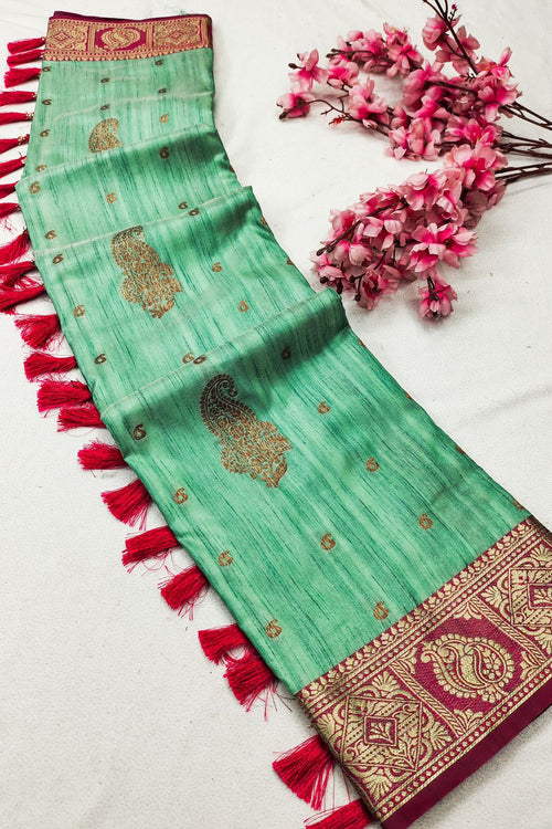 Load image into Gallery viewer, Mesmeric Sea Green Soft Banarasi Silk Saree With Opulent Blouse Piece
