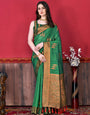 Ethnic Green Soft Banarasi Silk Saree With Incomparable Blouse Piece