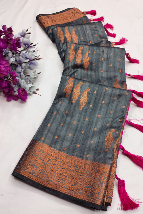 Load image into Gallery viewer, Engrossing Grey Soft Banarasi Silk Saree With Incomparable Blouse Piece
