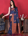 Breathtaking Navy Blue Soft Banarasi Silk Saree With Incomparable Blouse Piece