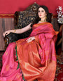 Adorable Pink Soft Banarasi Silk Saree With Incomparable Blouse Piece