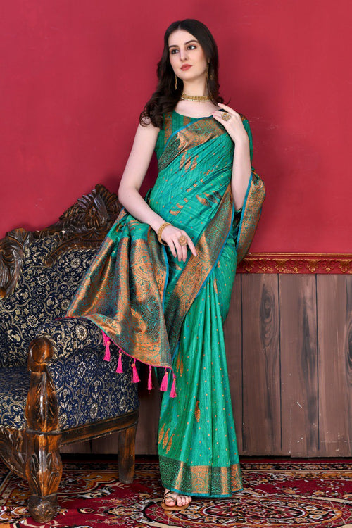 Load image into Gallery viewer, Arresting Rama Soft Banarasi Silk Saree With Incomparable Blouse Piece
