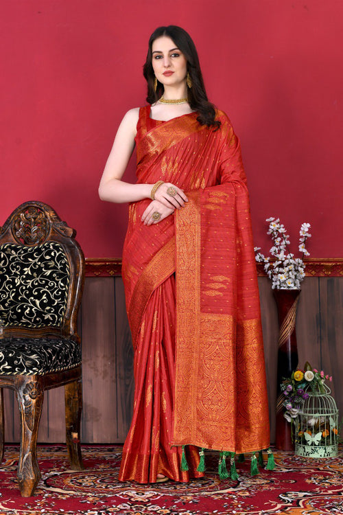 Load image into Gallery viewer, Captivating Red Soft Banarasi Silk Saree With Incomparable Blouse Piece
