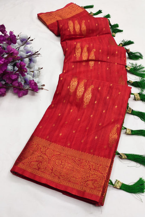 Load image into Gallery viewer, Captivating Red Soft Banarasi Silk Saree With Incomparable Blouse Piece
