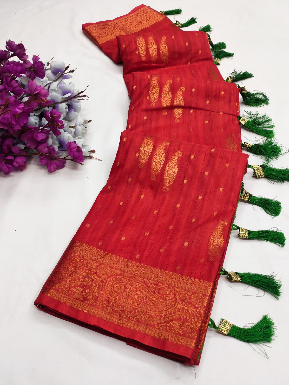 Captivating Red Soft Banarasi Silk Saree With Incomparable Blouse Piece